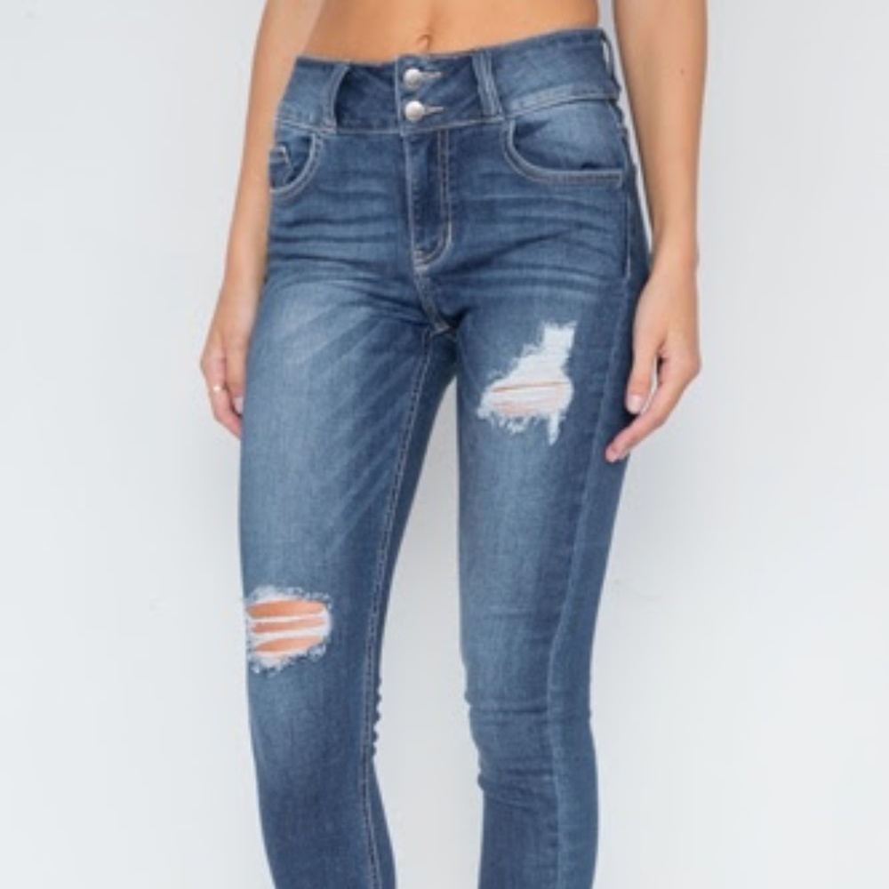 dark denim cuffed skinny jean